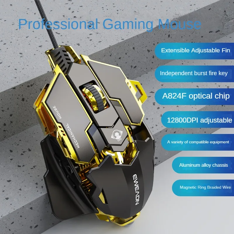 MK500 Esports Gaming Muis Bedraad Mechanische Macro Desktop Computer Metaal Gewogen USB Mute Computer Accessoires voor Gamers: Black