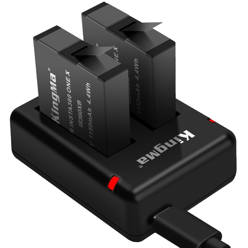 1150 mAh Original Kingma batterie au lithium pour Insta 360 X caméra + 2 fentes usb câble chargeur rapide pour Insta360 One X Accessores