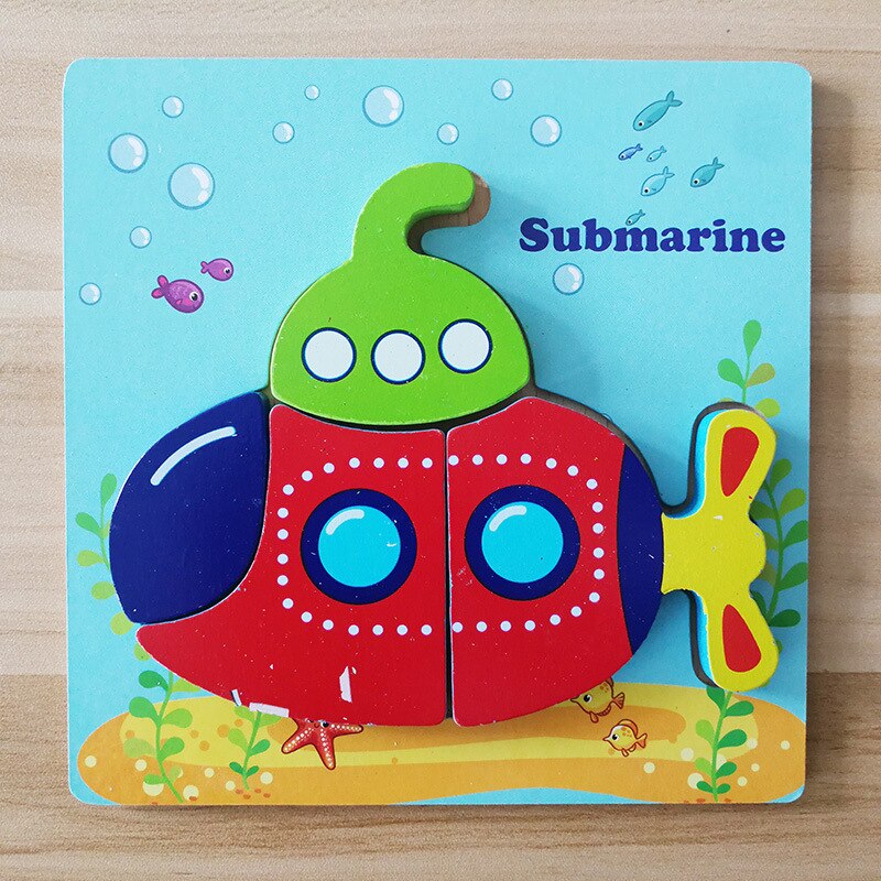 3D Holz Puzzle Puzzle Spielzeug Für Kinder Holz Cartoon Tier Puzzles Intelligenz Kinder Früh Pädagogisches Spielzeug Für Kinder: submarine