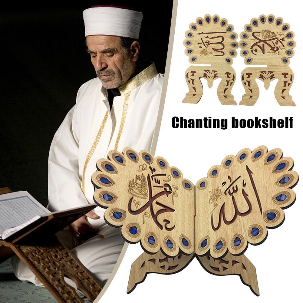 Koran Moslim Houten Boek Stand Houder Decoratieve Plank Decor Verwijderbare Islamitische Handgemaakte Houten Boek Ramadan Allah V4M8