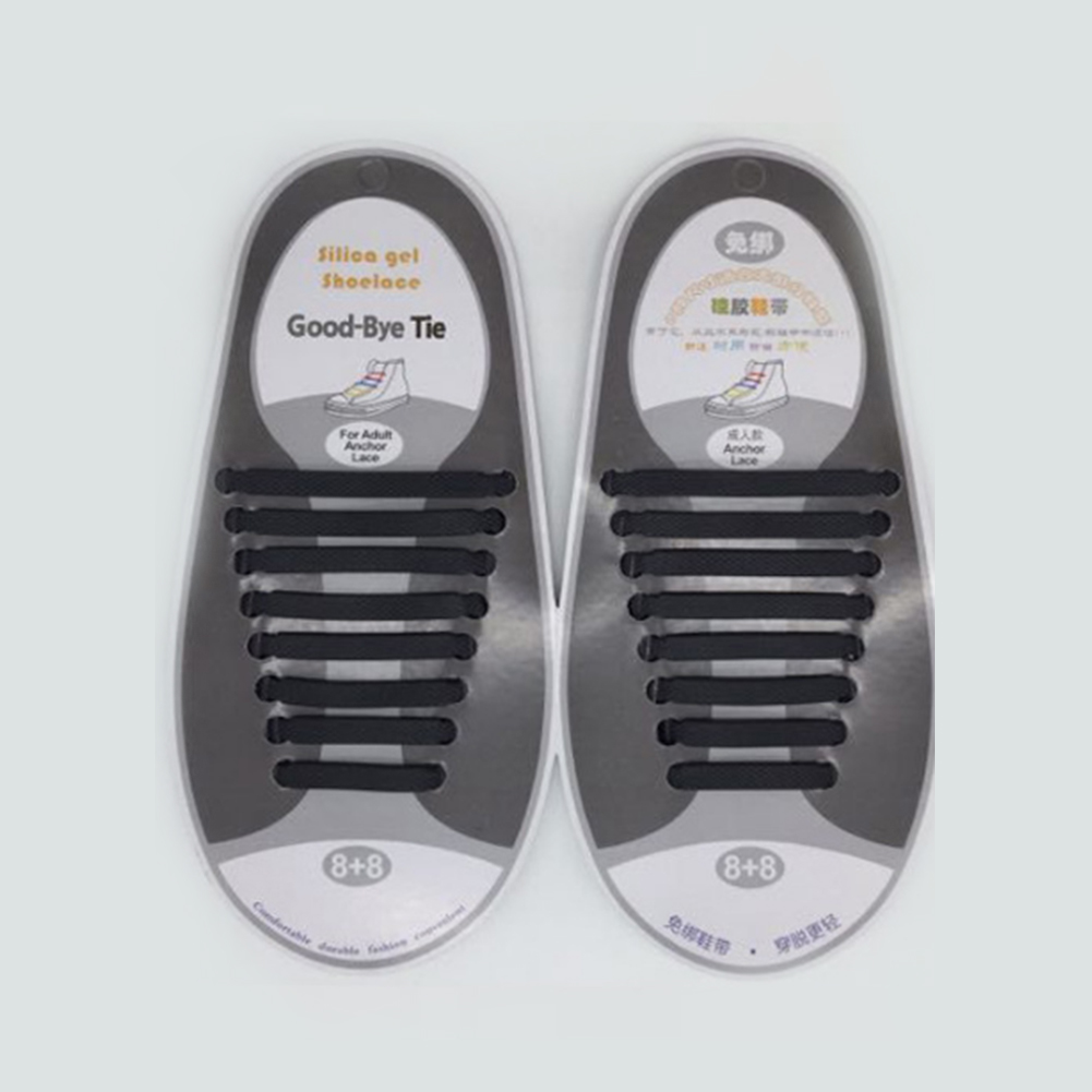 16 stuks siliconen veters, elastische veters, speciale veters zonder strik voor heren en dames, elastische veters, rubberen sneakers, 13 kleuren: Zwart