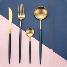 4 Pieces Gold Matte Cutlery Set Dinnerware Set Stainless Steel Green Flatware Set Tableware Knife Spoon Teaspoon Kitchen Set