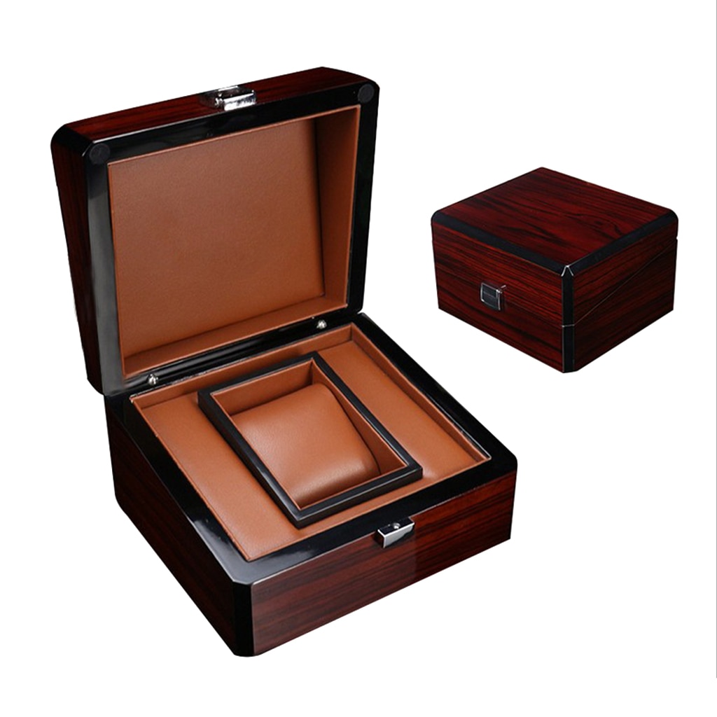 Premium Bruine Houten Horloge Box Single Slot Sieraden Opslag Houder Vierkante
