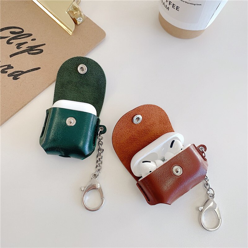 Simpel læderhåndtaske til airpods etui bluetooth øretelefon beskyttelsesetui luksus lanyard til airpods tilbehør funda