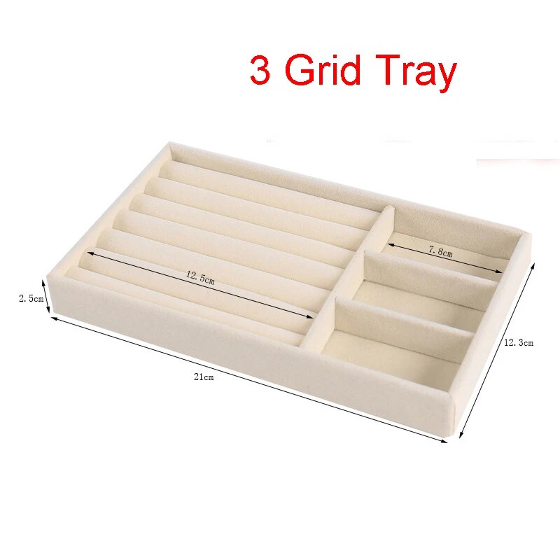 Espositore per gioielli in velluto Porta gioielli squisito Anello portatile Orecchini Collana Organizzatore Scatola di immagazzinaggio Vassoi organizzatore Beige: WHITE