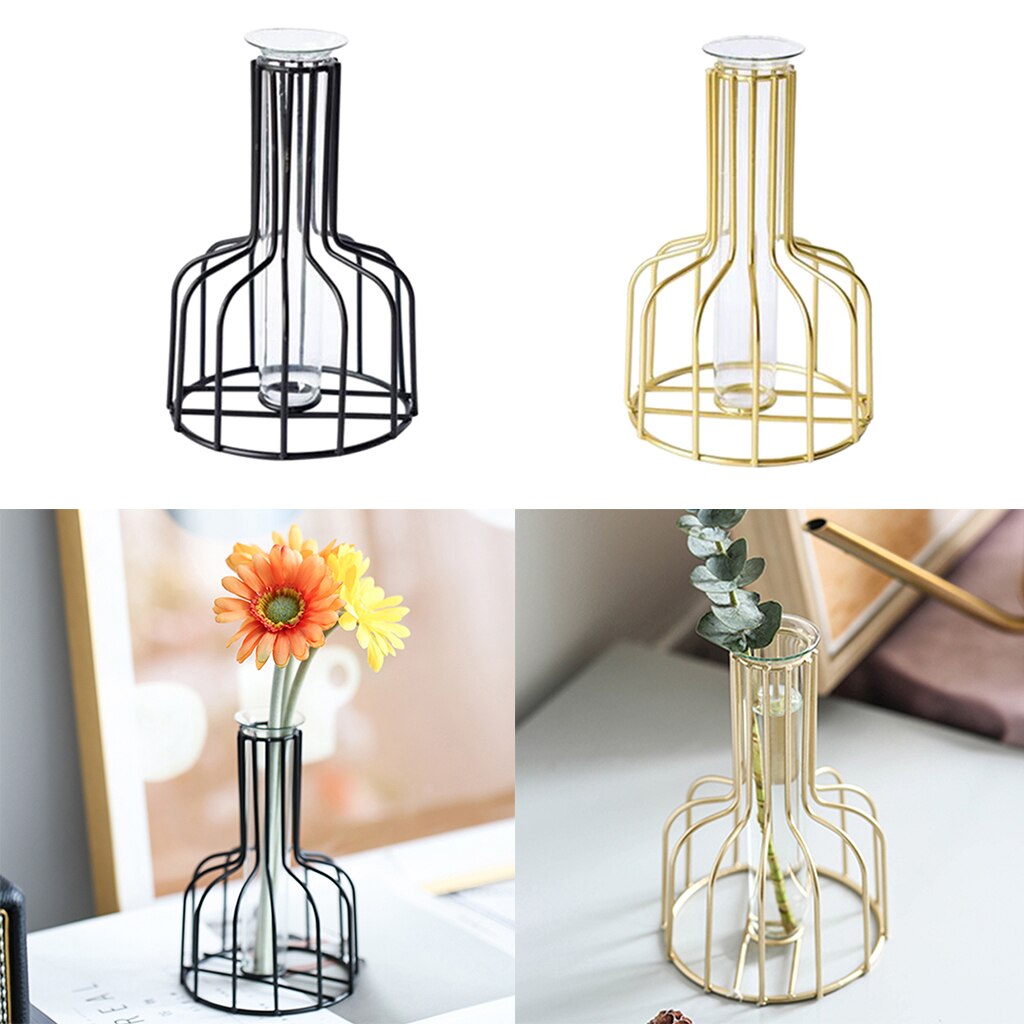 Glazen Reageerbuis Vazen Met Metalen Vaas Houder Frame Europa Ambachten Ornament
