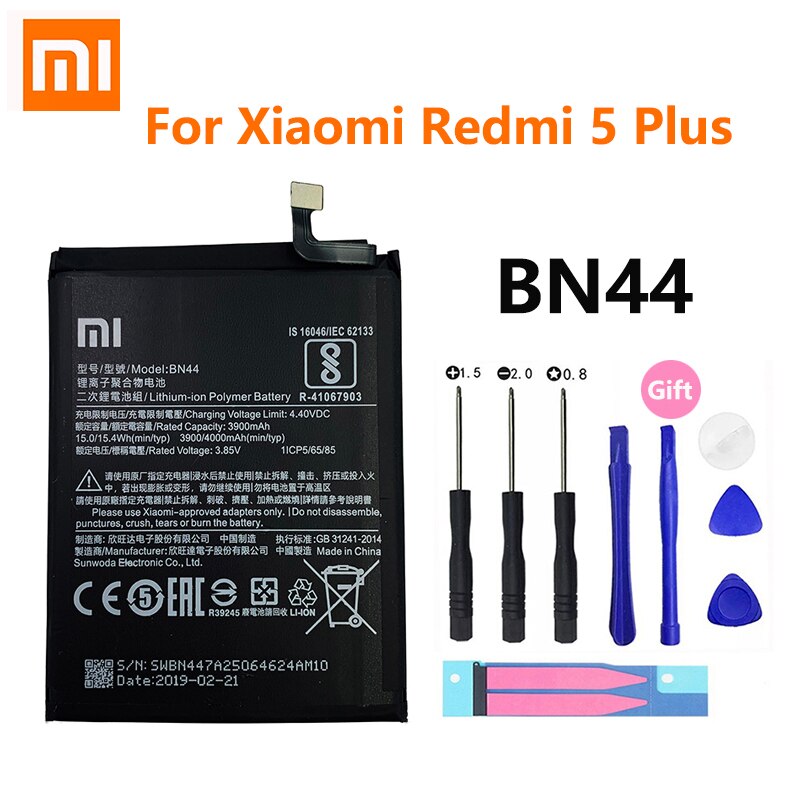 XiaoMi Batteria Del Telefono Redmi Hongmi Nota 3 3S 4 4A 4X 5 5A 5X 6 6 7 7A Andare pro Plus A2 Lite BN41 BN31 BM47 Batterie di Ricambio: BN44 Redmi 5 Plus