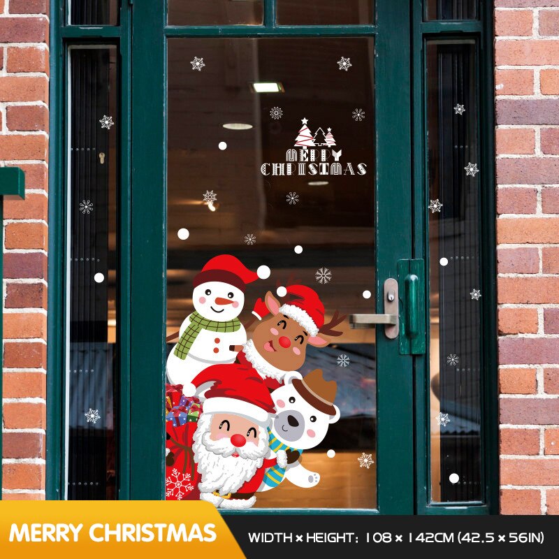 Christmas door stickers Christmas Eve scene layout home sticker wall window glass kids room house decor self-adhesive sticker: Black