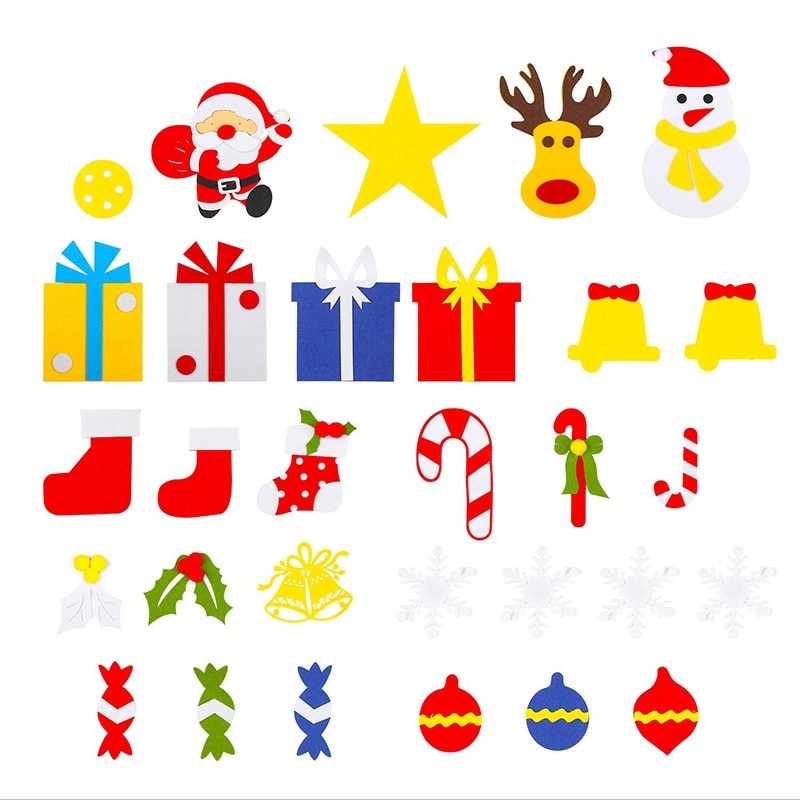 følte juletre, diy juletre med 30 stk avtakbare ornamenter veggdekor med hengende tau til smålåve låve jul gif