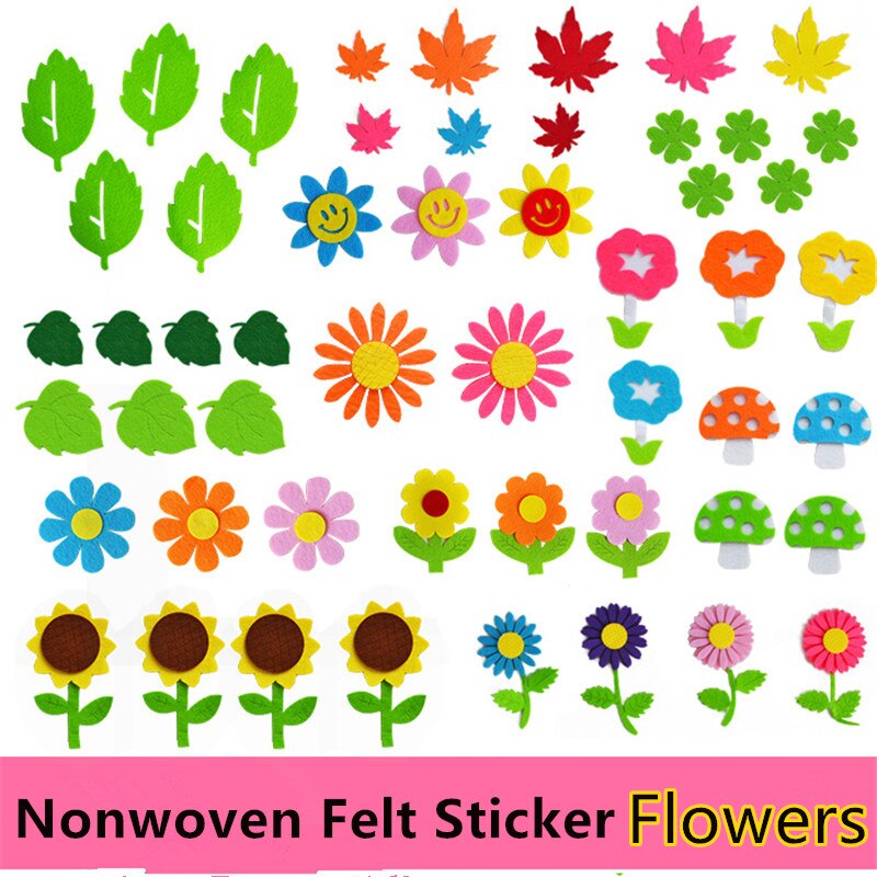 Håndlavet filt legetøj blomster dekoration klistermærke børn gør-det-selv håndværkssæt dekorere skoleværelser væg begivenhed fest klud husvæg