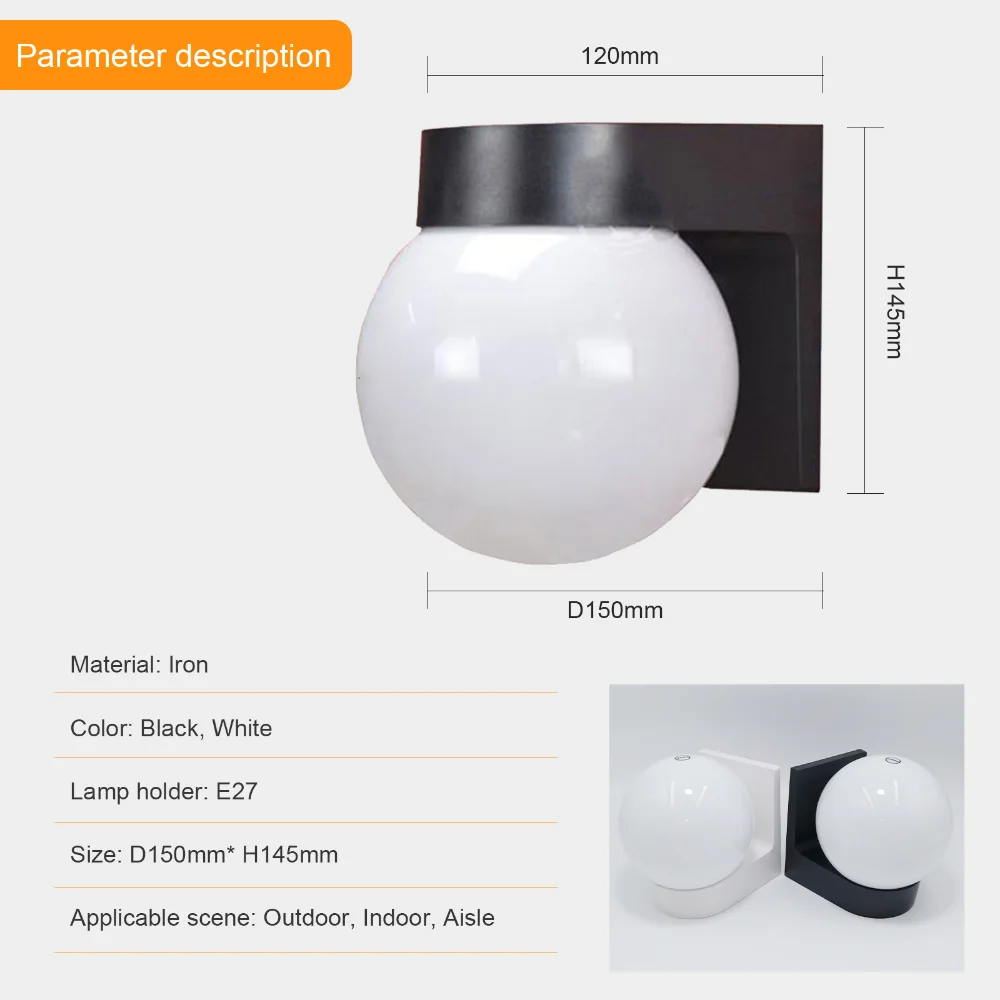 Wandlamp Voor Eetkamer Woonkamer Decoratie Led Pc Basis Melkachtig Wit Acryl Schaduw Bolvormige Buitenlamp Verlichting