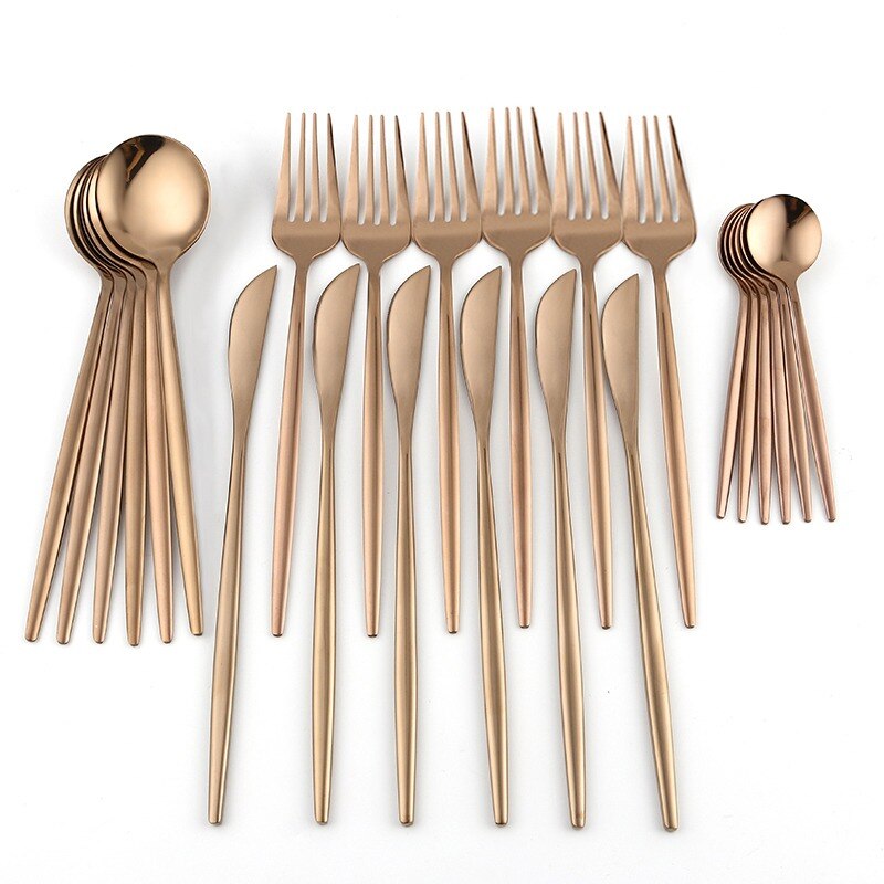 24Stck Edelstahl Geschirr setzt Glänzend Silber Gold Besteck setzt Messer Gabel Kaffee Löffel Besteck einstellen Spülmaschine Geschirr: Rose Gold