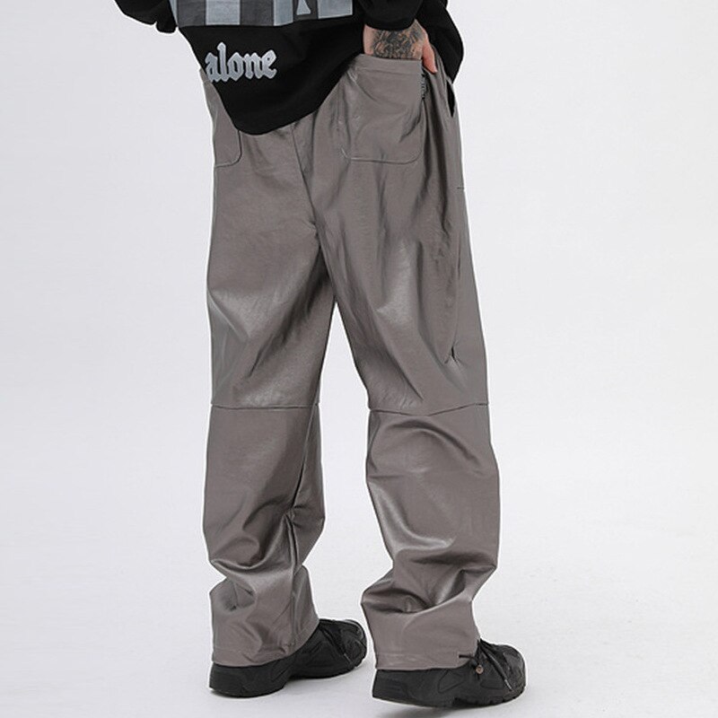 Mænd løse afslappede lige læderbukser mandlige high streetwear hip hop brede ben haremsbukser jogger joggingbukser bukser