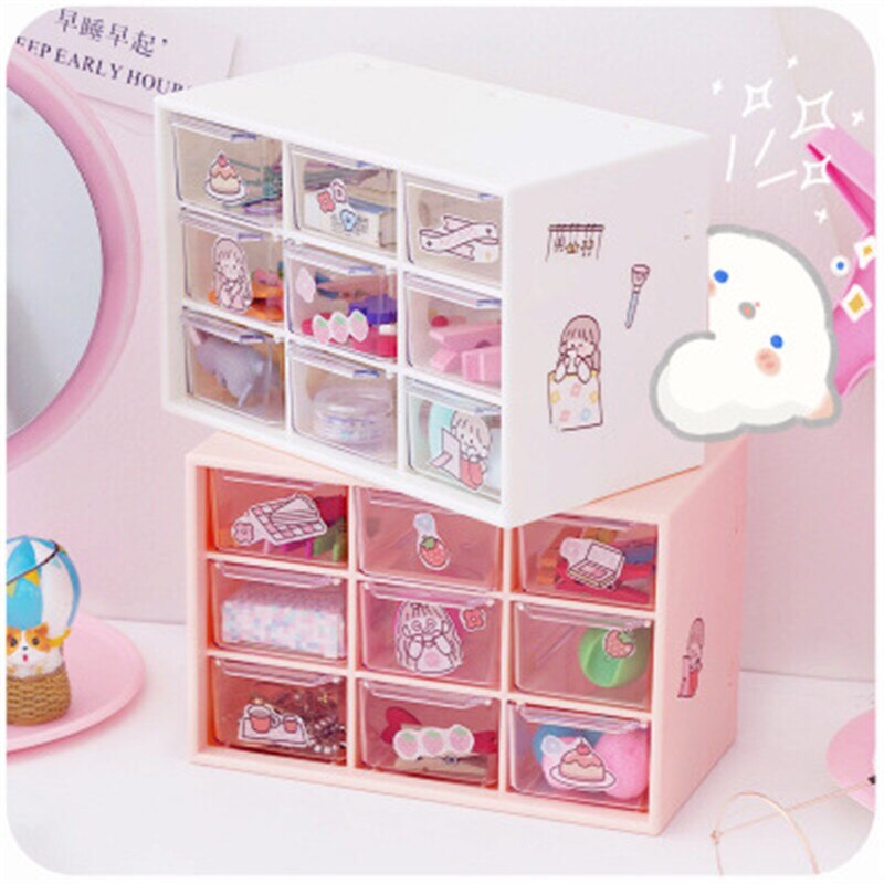 Kawaii Desktop Plastic Organizer Jewelry Makeup Containers Desktop Organizer Desk Storage Box School Stationery Accessories