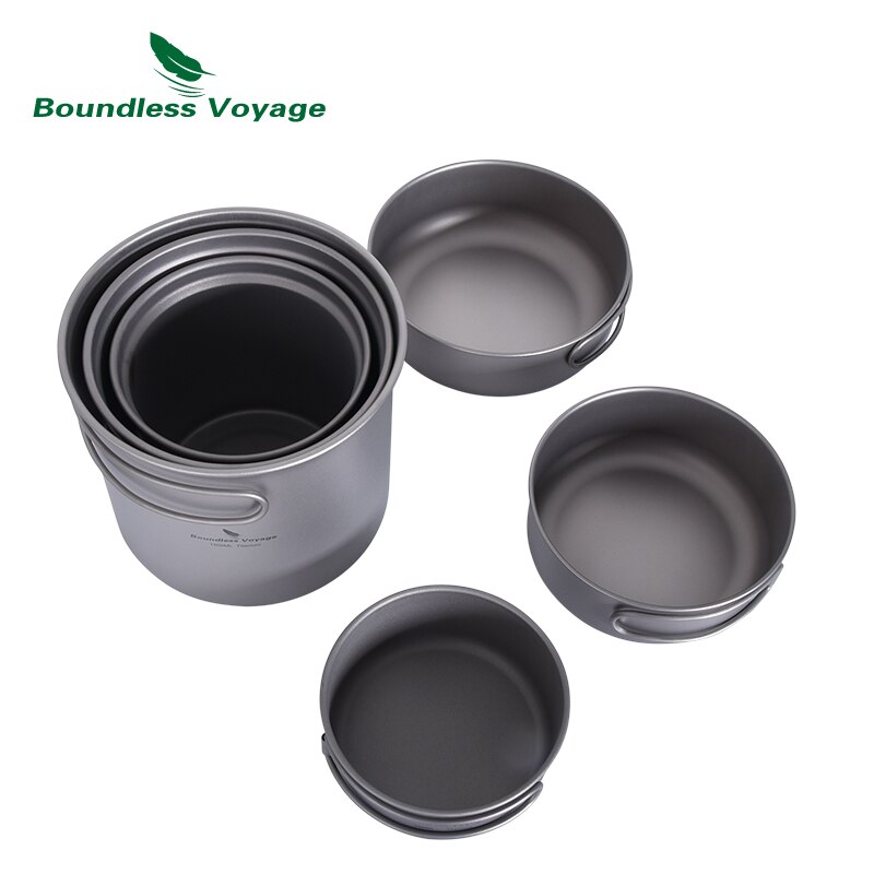 Grenzeloze Voyage Camping Titanium Pot Pan Set Outdoor Draagbare Mok Multi-Functionele Servies Puinhoop Kit Koken Set