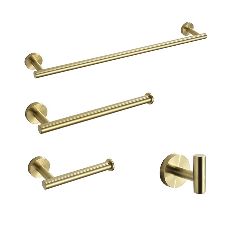 Bathroom Hardware Set 4 Piece Bath Accessories Set Wall Mount Includes 24" Towel Bar Toilet Paper Holder Towel Ring Hooks SUS304: b gold 4 pcs kit