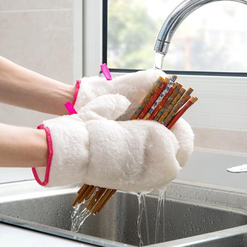 Multifunctional Kitchen Dishwashing Gloves Durable Cleaning Cloth Gloves Easy Cleaning Bamboo Fiber Glove With Elastic Band