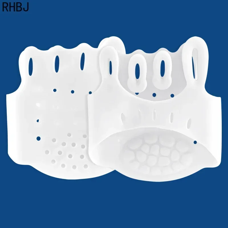 RHBJ 2 Stuks Siliconen Voorvoet Pads Pijnbestrijding Orthesen Teen Separator Anti-Slip Protector Schoenen Inlegzolen Kussen Voetverzorging gereedschap: WHITE
