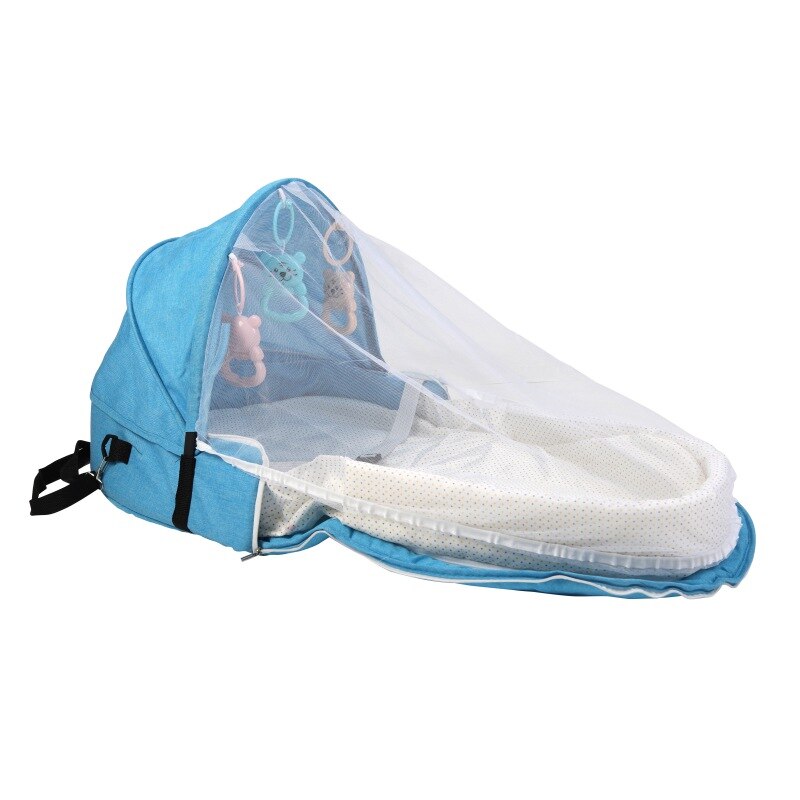 Baby rejse seng solbeskyttelse myggenet åndbart spædbarn baby seng sove kurv med legetøj: Blå