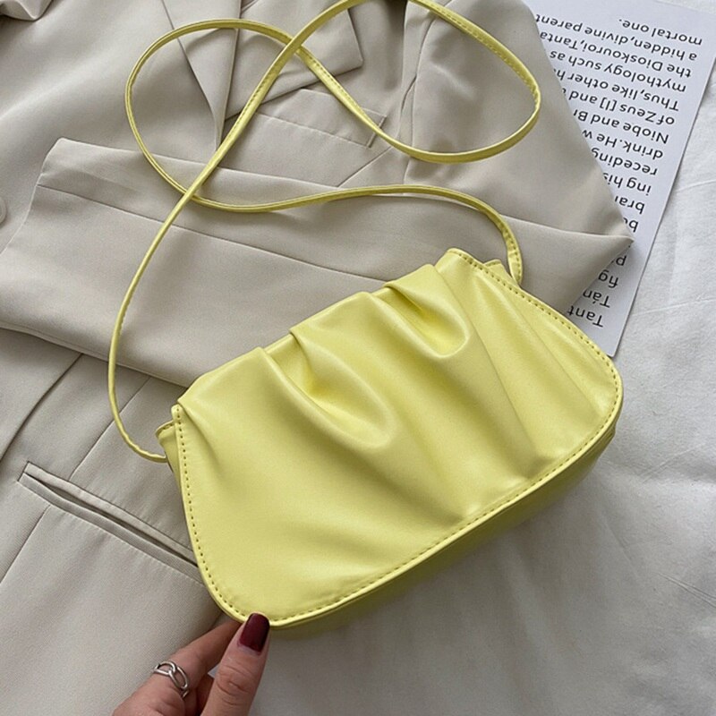 Women Soft Leather Cover Shoulder Bag Girls Small Square Crossbody Messenger Bag Ladies Dumpling Bag: Yellow