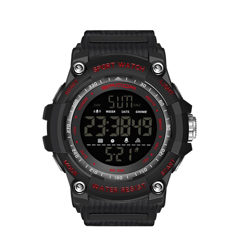 Top Horloge 50M Waterdicht Heren Horloges Stopwatch Quakeproof Digitale Horloge Mode Man Sport Klok Sanda Horloges: black red