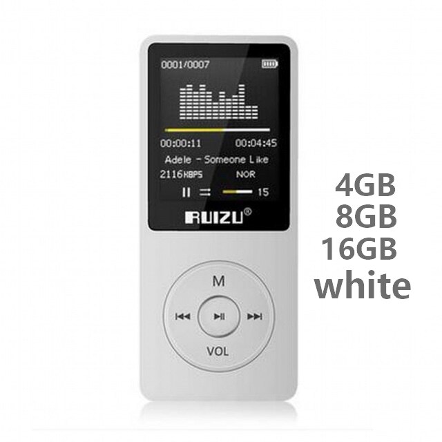 RUIZU X02-reproductor de Mp3 ultradelgado, Usb, 4GB, 8Gb, 16GB, almacenamiento, pantalla de 1,8 pulgadas, 80h, Radio Fm, E-Book, reproductor de música: white / 8 GB