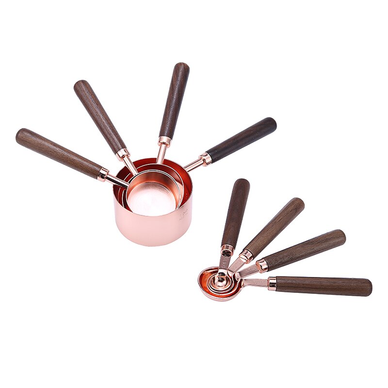 Walnut Handle Measuring Scoops Stainless Steel Plated Copper Kitchen Measuring Spoon Cup For Baking Brewing Measuring