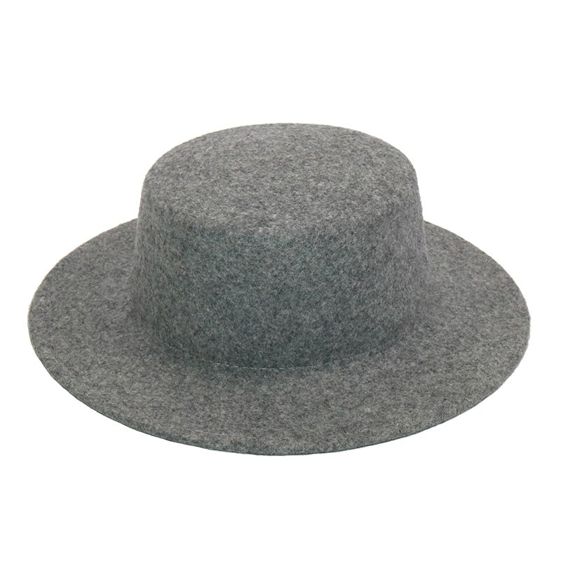 Witte 100%  wollen fedora hoed voor dames, platte zonnehoeden, dameskerkhoeden, bruiloftshoeden: Grijs