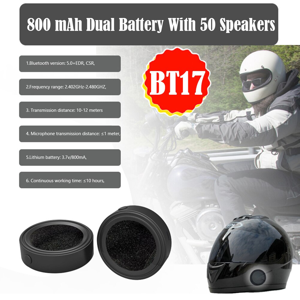 BT17 Bluetooth 5,0 Motorrad Helm Headset Wasserdichte Drahtlose Freihändige Kopfhörer für Motorrad Helm Gegensprechanlage