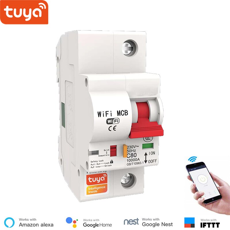 Disjoncteur WiFi intelligent Tuya Smart Life 16A, Protection contre les courts-circuits, Compatible avec Alexa Echo Google, télécommande