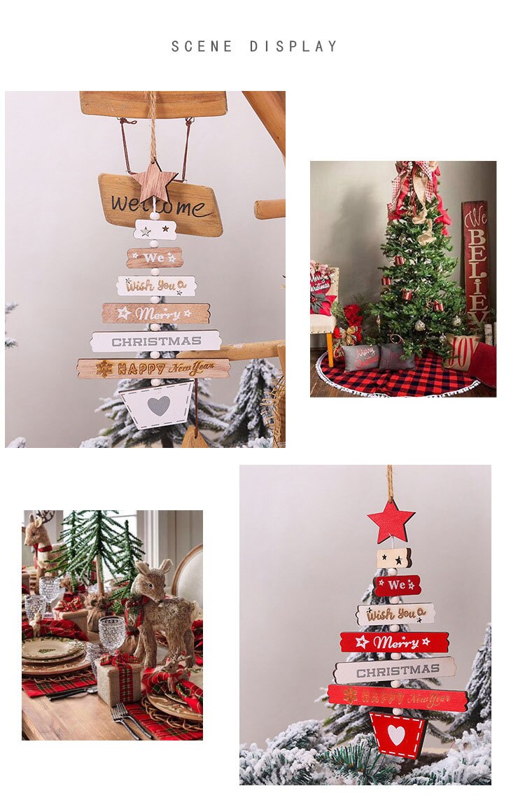 Wooden Christmas Tree Hanger Hanging Decoration DIY Christmas Pendants Wish You Merry Christmas Door Decor For Kids