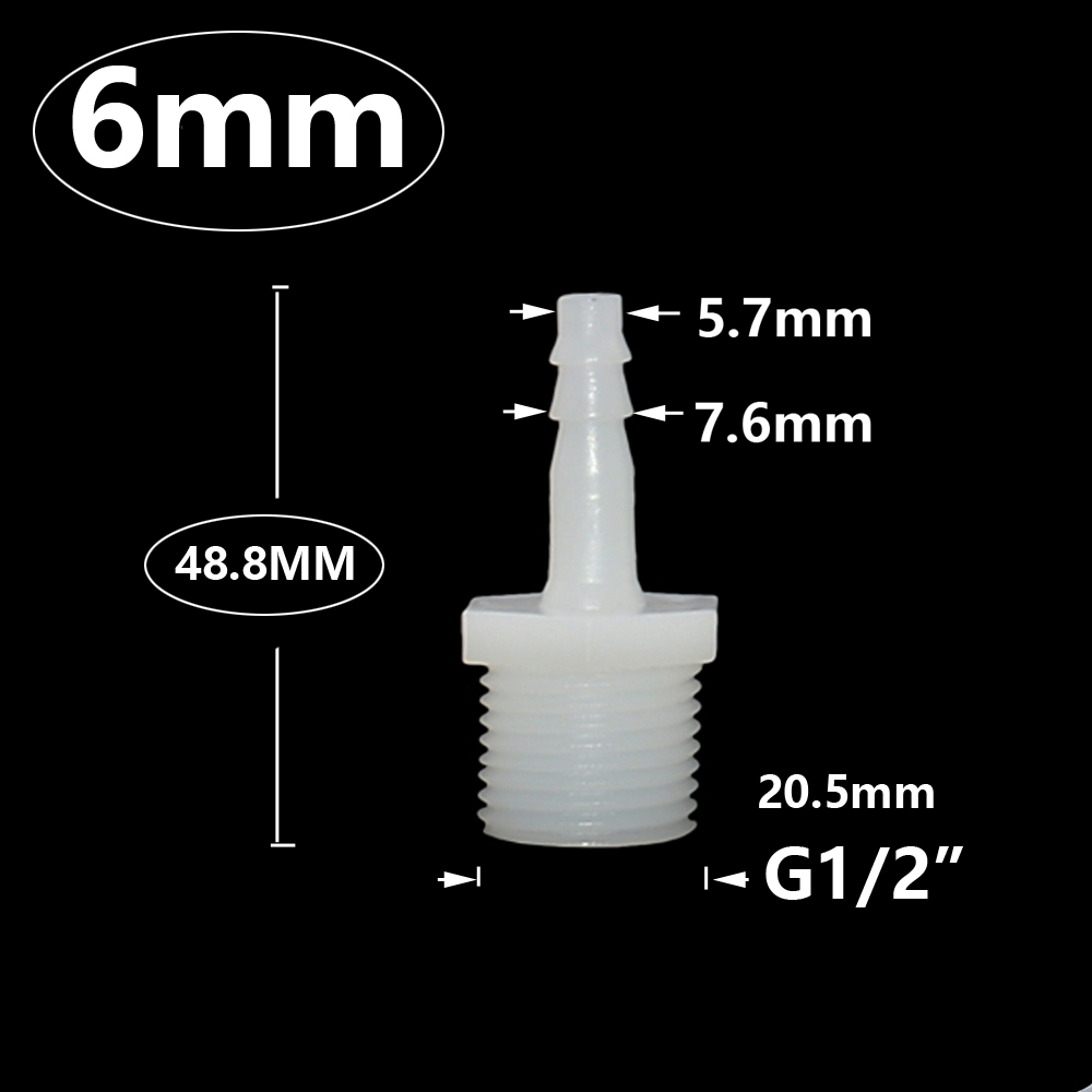 Männlich 1I2 Zoll bis 4/6/8/10/12/14/16/18/20 mm Kunststoff Schlauchtülle Anschluss PVC Wasser Rohrverschraubungen Koppler: Silber