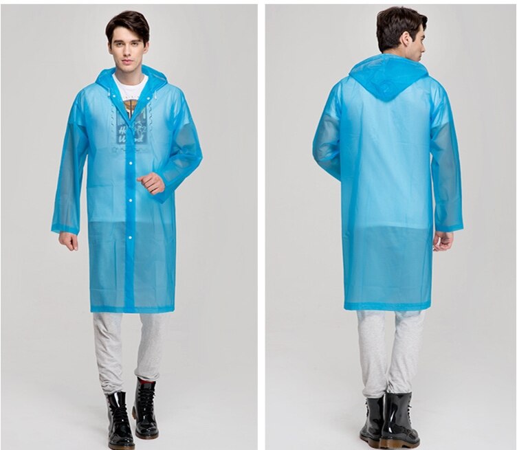 Long Use Rain Coat Women EVA Transparent Raincoat Poncho Portable Environmental Light Raincoat: Blue