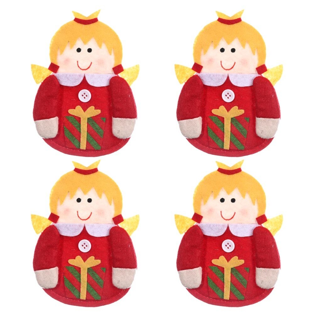 4 stk xmas girl non-woven servise veske dekorativ pose kniv gaffel veske: Rød