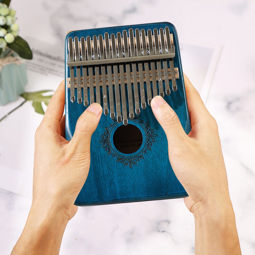 17 Keys Wooden Kalimba Mahogany Thumb Finger Piano Mbira with Tuning Hammer Sticker for Beginner Percussion Musical Instrument