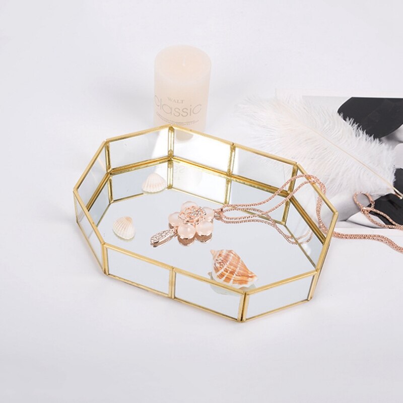 nordisch Stil Glas Kupfer Geometrie Lagerung Körbe Kasten Einfachheit Stil Startseite Organizer Für Schmuck Halskette Nachtisch Platte