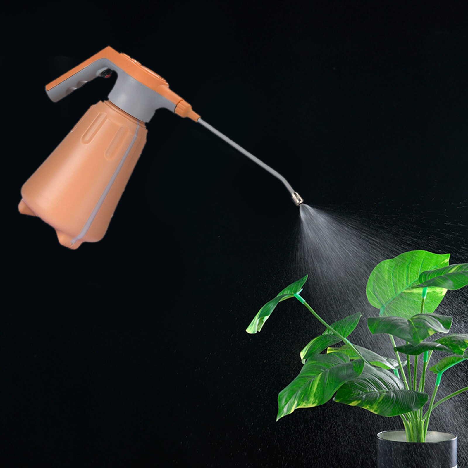 Handheld Electric Garden Sprayer 1.5L Long Nozzle, USB Rechargeable Battery Powered Copper Spout: Orange