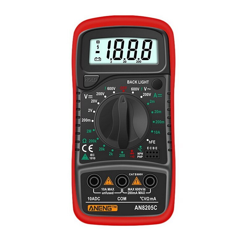AN8205C Digital Multimeter AC/DC Ammeters Volt Ohm Tester Meter Multimetro With Thermocouple LCD Backlight Portable: AN8205C Red