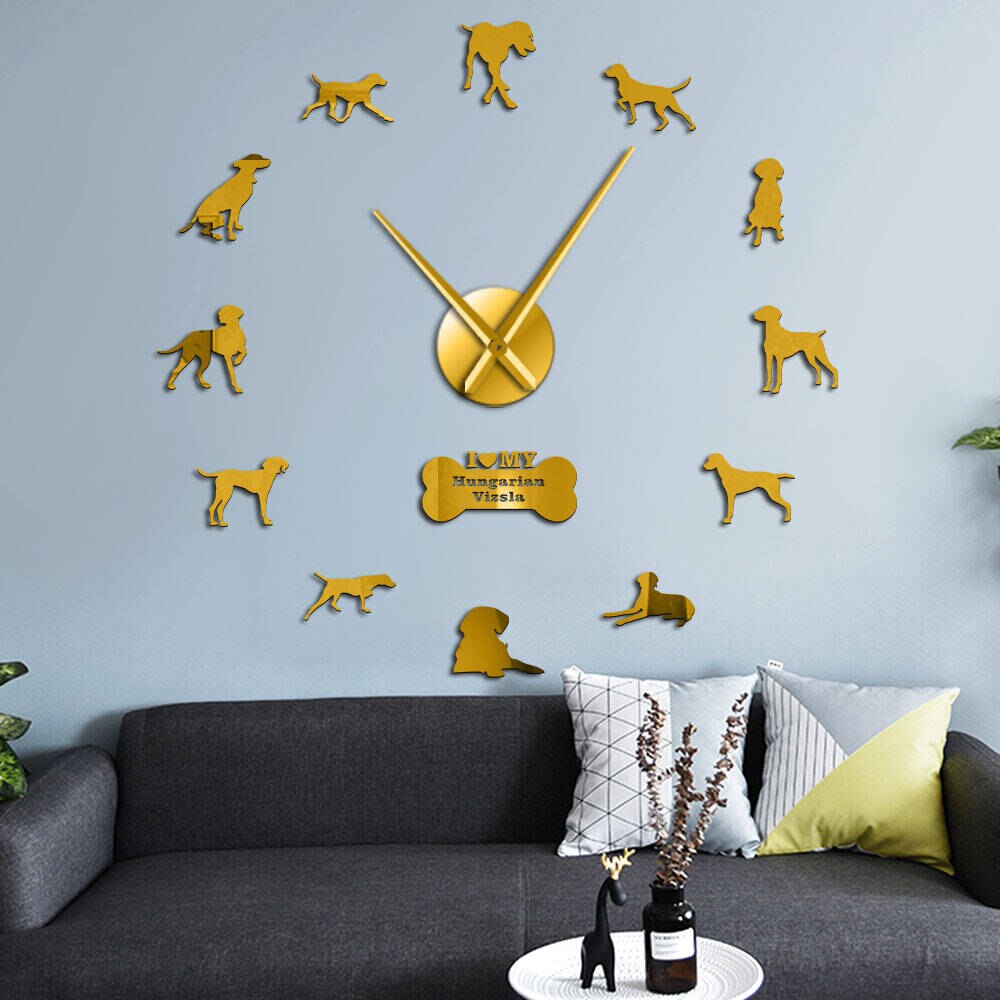 Modern Hungarian Vizsla Dog Breed DIY Wall Clock Mirror Surface Wall Stickers 3D Pet Clock Watch Beagle Portrait For Dog Lovers