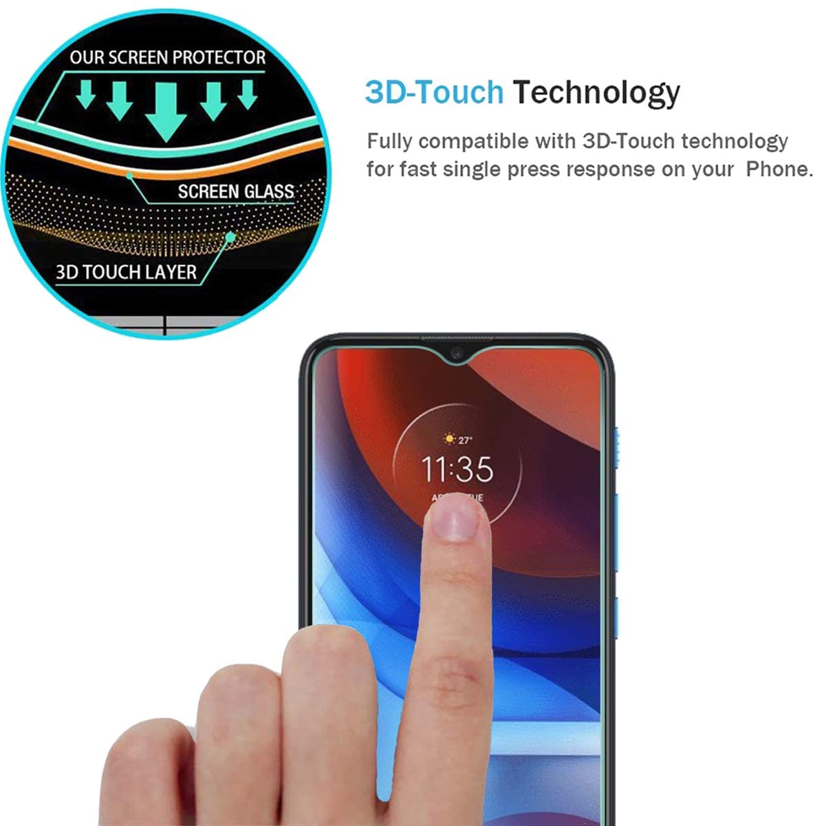 Hd-schutzglas für motorola moto  e7i Energie ,  e7 Plus und  e7 Plus – displayschutzfolie aus klarem glas, fingerabdruckabweisend