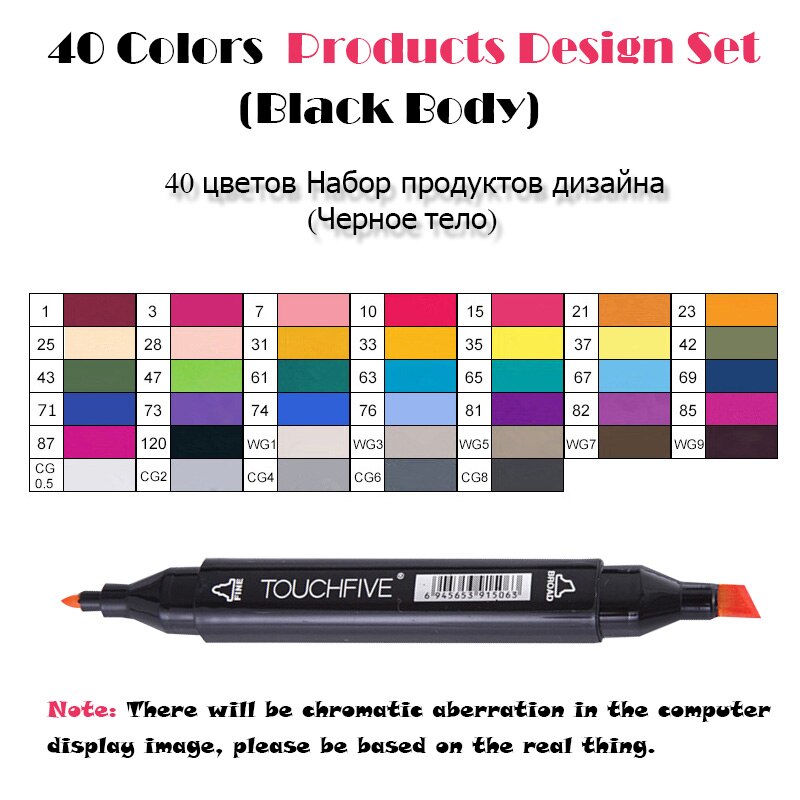 TouchFIVE 40 couleurs double tête Art marqueurs ensemble stylo marqueur d'alcool huileux pour dessiner Manga vêtements de produit croquis marqueurs: 40 Product Black