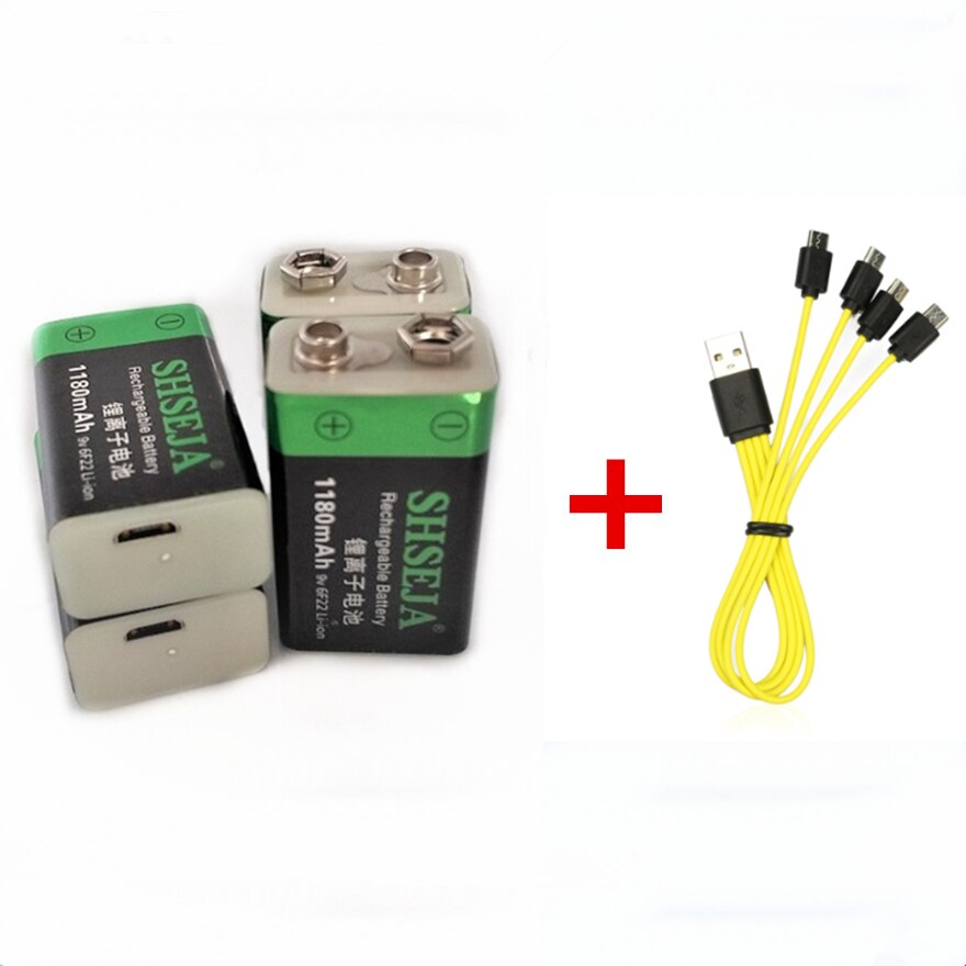 4/2 Pcs Shseja 1180 Mah 9V Oplaadbare Batterij 6F22 Usb Lithium-Ion Batterij Met Micro Usb kabel Voor Snel Opladen