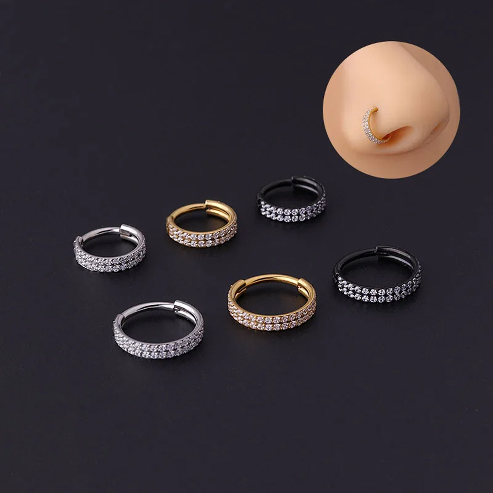 Piercing de titanio G23, doble capa, Triple pila, anillo de nariz de circón con bisagras, cartílago de hélice CZ, Clicker de tabique de cartílago pequeño