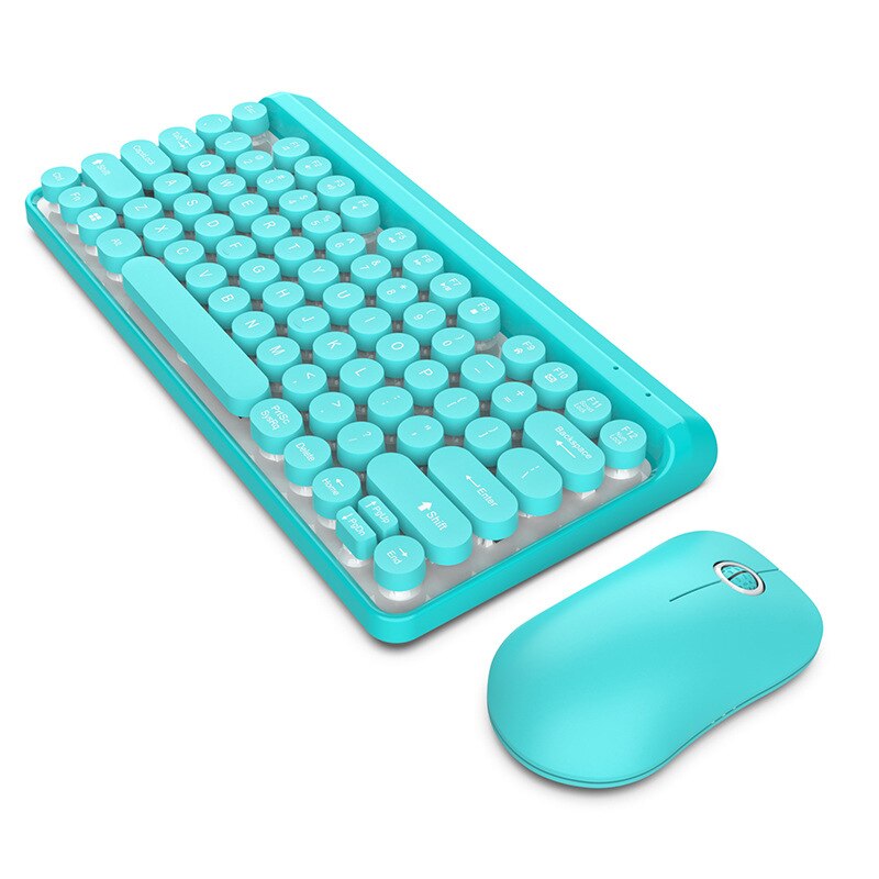 Teclado inalámbrico de 2,4G para videojuegos, conjunto de ratón para Macbook, Xiaomi, PC, Gamer, teclado mágico portátil, ratón, Combo rosa para chica: Azul