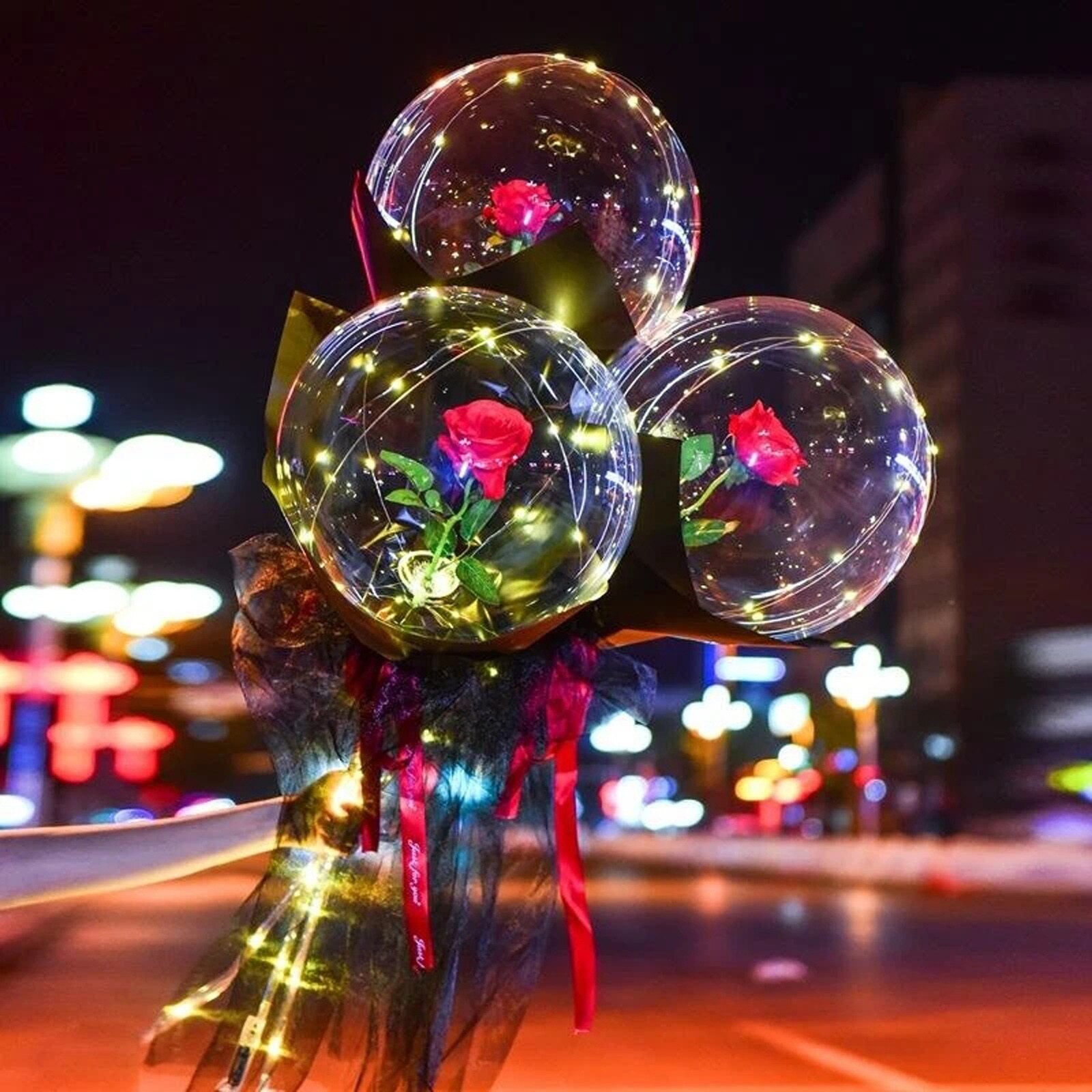 Poignée ballon Led avec bâtons lumineux Transparent Rose Bouquet Ballons de mariage fête d'anniversaire décorations lumière LED ballon #6