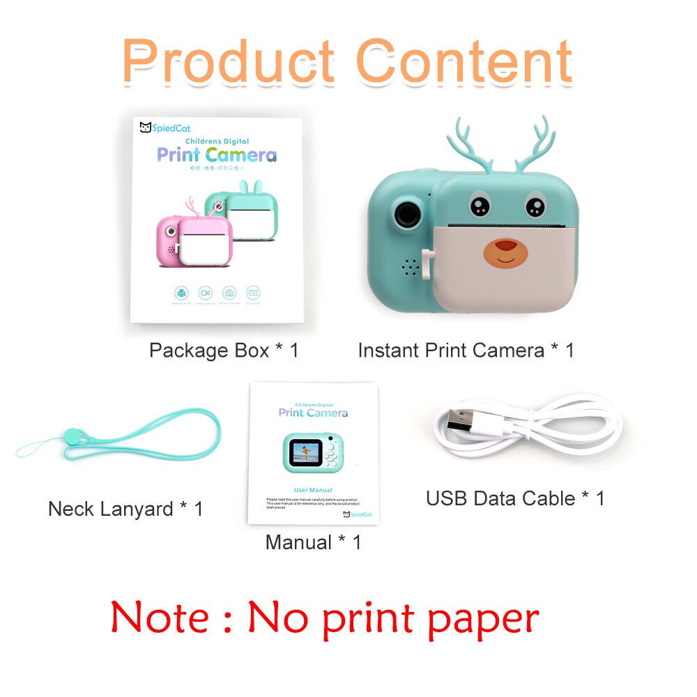 HD 1080P Children Instant Print Birthday christmas Toys Video Cam For Kids Polaroid Camera With Thermal Photo Paper Camera: Blue No paper / With 16GB TF Card