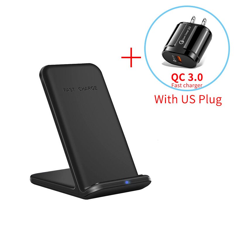 15W Qi Draadloze Oplader Voor Samsung S21 S20 S10 Note 10 2 In 1 Fast Charging Stand Voor Iphone 12 11 Pro Xs Xr X 8 Airpods Pro: Black-US Plug
