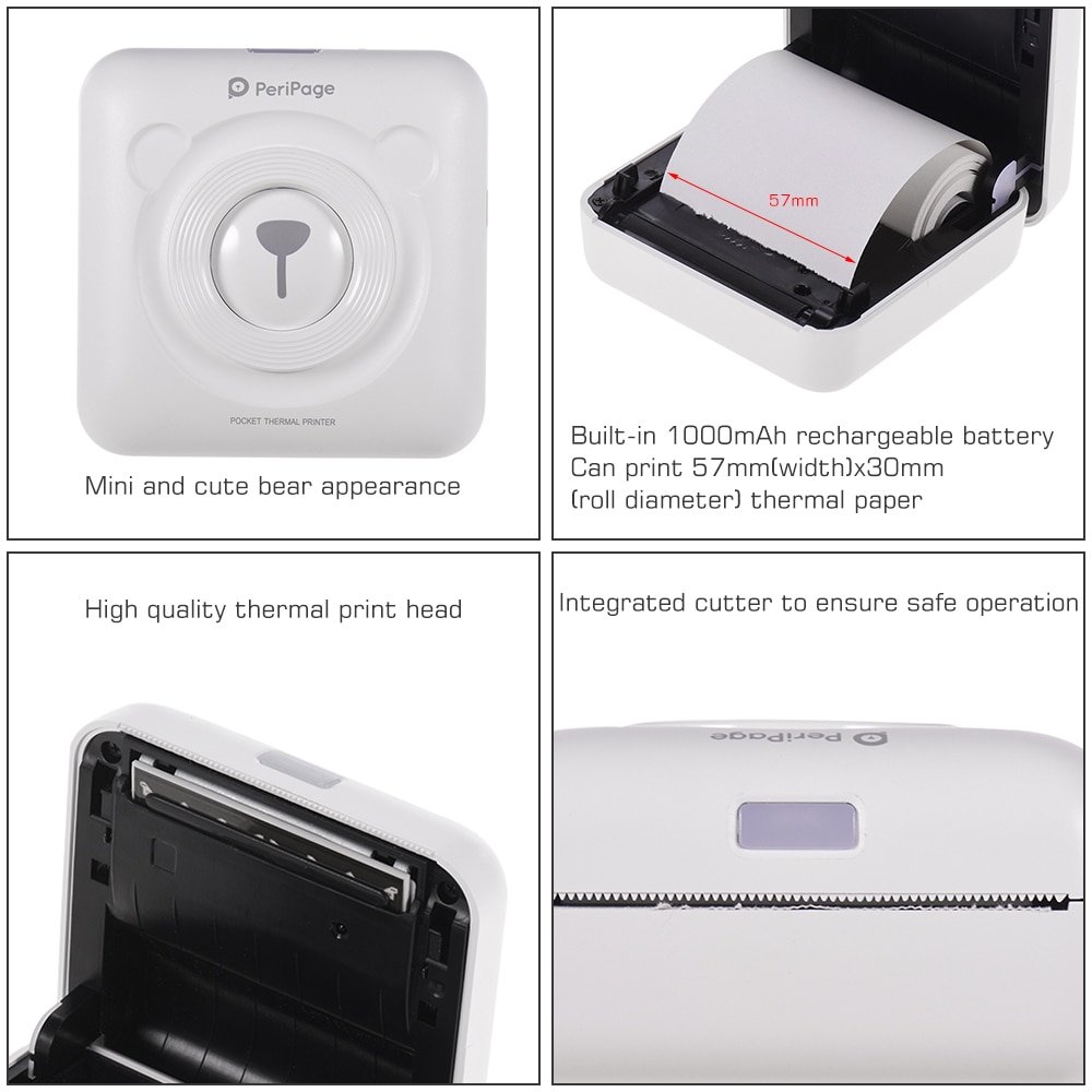 PeriPage A6 203DPI Pocket Thermal Printer Wireless All-in-One Printer BT Picture Label Receipt Paper Printer AR Photo Function
