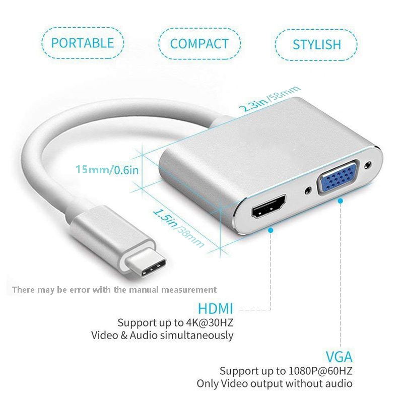 Estación de acoplamiento USB tipo C para ordenador portátil, adaptador USB tipo C HDMI VGA, para MacBook Air Pro Dell XPS Hp Elitebook Lenovo Thunderbolt 3