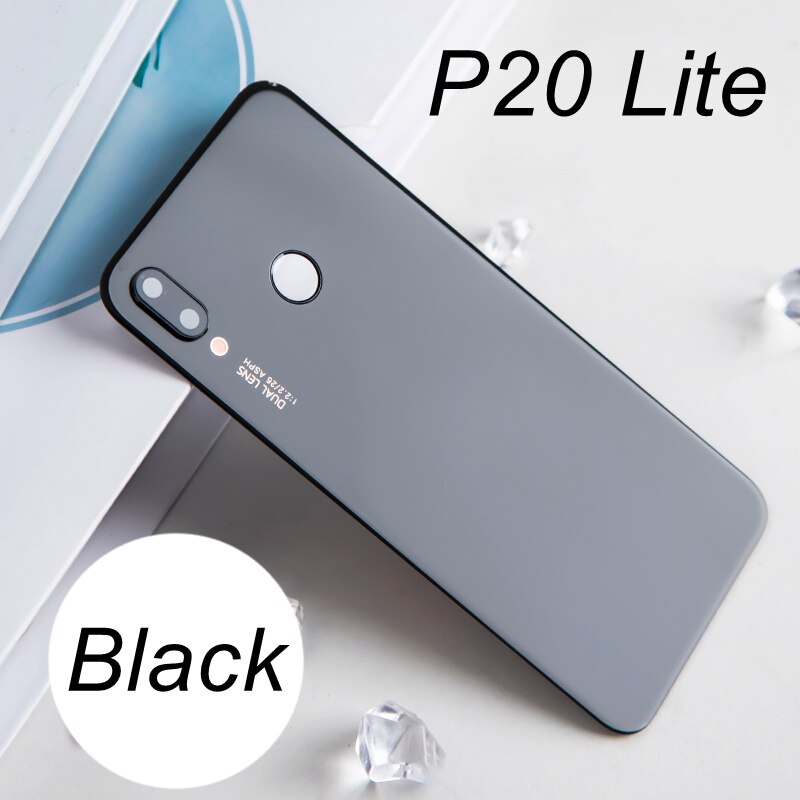 Back Glass Cover For Huawei P20 Pro Back Cover Battery Door Glass P20 Lite Rear Housing Panel Case With Camera Lens Replacement: P20 Lite-Black